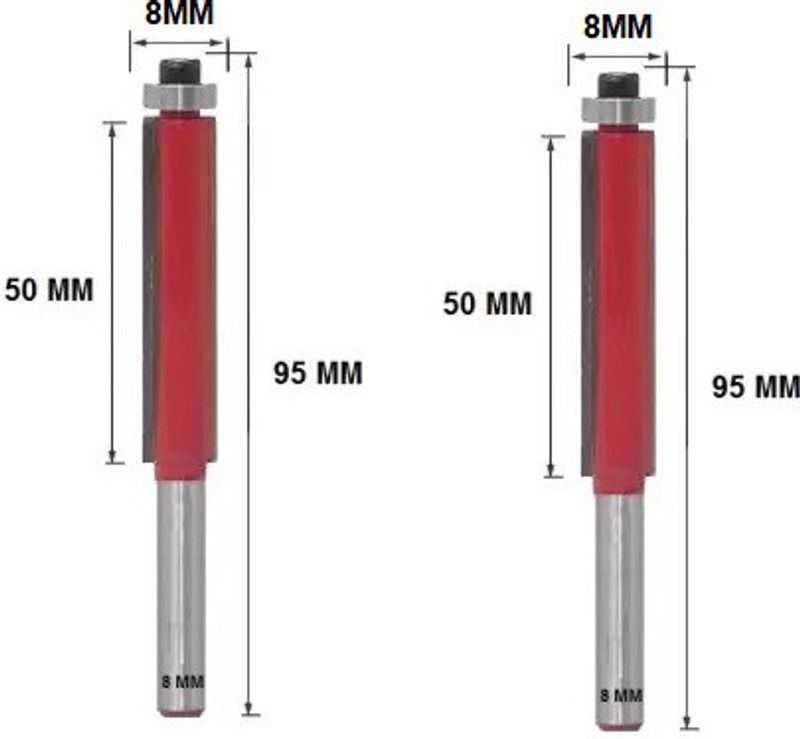 LIEUTENANT Shank-8MM {Dia.8 MM} Extra Long{50 MM} Flush Trim Wood Router/Trimmer -Bits. Set Of 2-Pcs. Rotary Bit Set  (2 Bits)