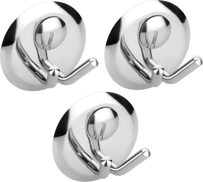 Easyhome Furnish Set of 3 pieces Stainless Steel Robe Hook cloth hanger bathroom soap stylist hook -Creta Series Hook 2  (Pack of 3)