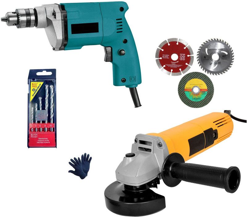 Tulsway Heavy Duty 10mm 350W Drill machine 5pc Masonry & 900 W Angle Grinder machine Angle Grinder  (100 mm Wheel Diameter)