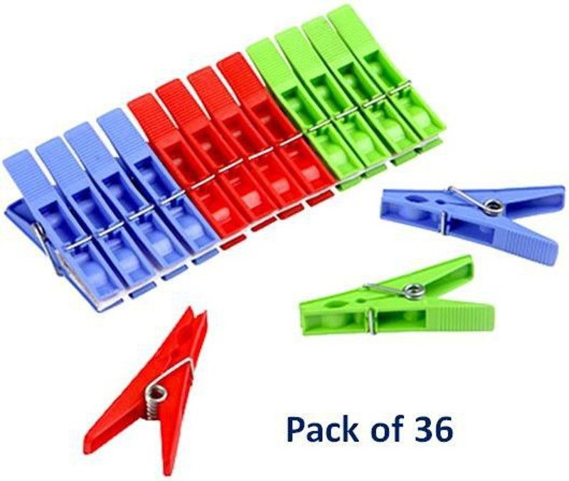 Kmils Plastic Clips for Clothes Drying, Cloth Clips, Cloth Pegs (Multi Colour) Pack of (36) Plastic Cloth Clips  (Multicolor Pack of 36)
