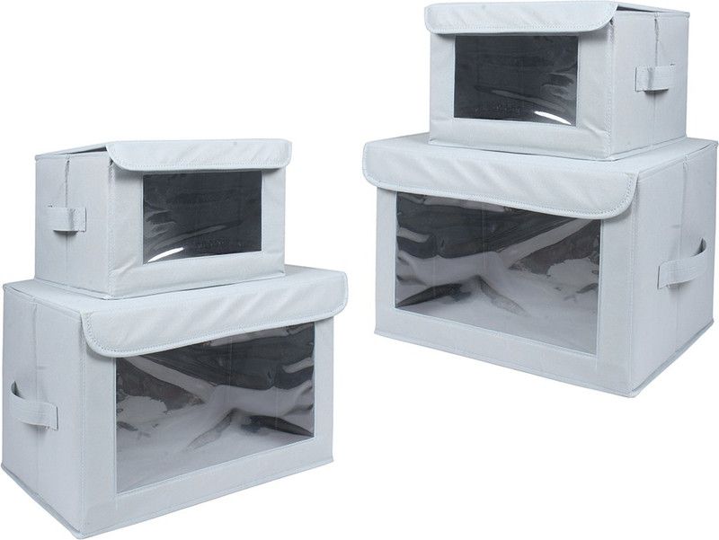Flipkart SmartBuy Flip Top Collapsible Storage Boxes for toys,Books, Clothes, Kids room shelves (Pack of 4), Grey Overhead Storage Shelf