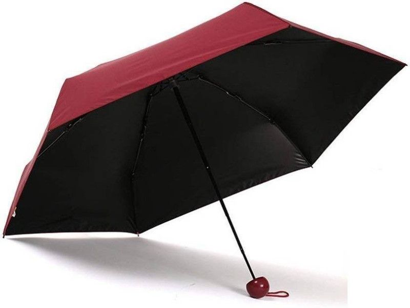 MEZIRE Designer Ultra Mini UV Coated 4-Fold Travel Capsule Umbrella Umbrella  (Red)