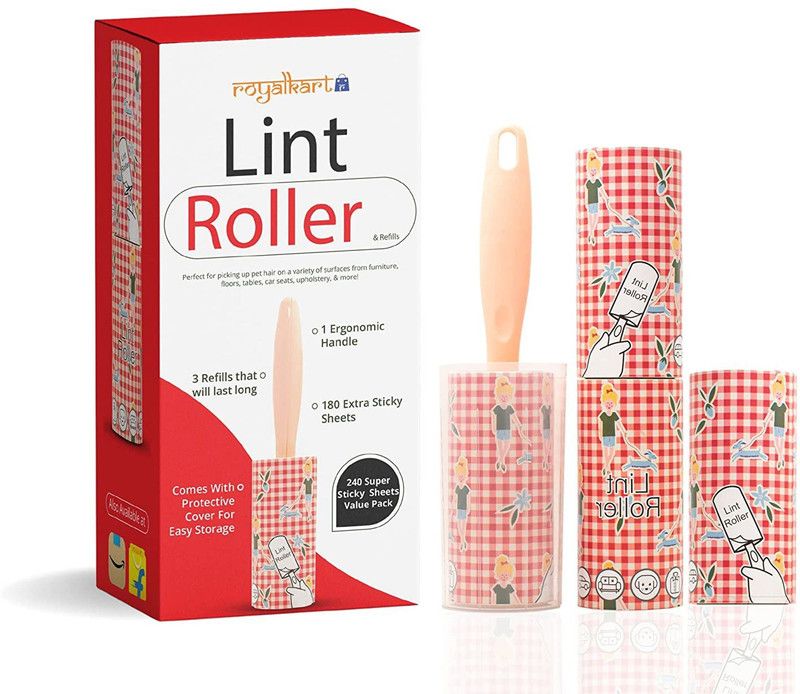 Royalkart 1 Lint Roller With 3 Refills ( 240 Sheets ) Fuzz Remover Lint Roller