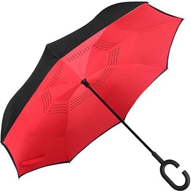 Holiday Double Layer Inside-Out Inverted Umbrella and Self Standing, Reverse Folding Umbrella with C-shaped Hands Free Handle, best for Travelling Umbrella (Multicolor) Umbrella  (Multicolor)