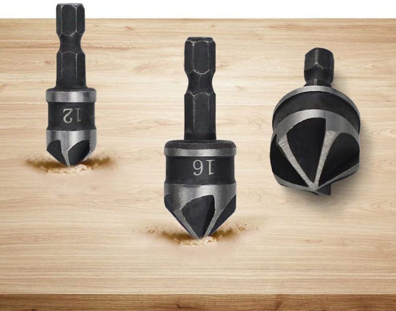 KAVYA TOOLS POWER 3Pcs High Carbon Steel Countersink Bore Set Wood Plastic Chamfer Bit Round Countersink