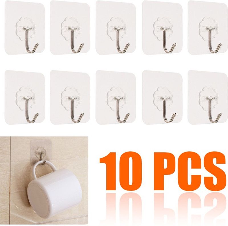 Strong Adhesive Hook Wall Door Sticky Hanger Holder for Kitchen And Bathroom Hook  (Pack of 10)