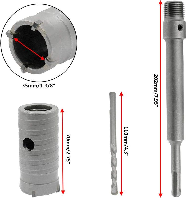 uptotoolsak 35mm Concrete Hole Saw SDS Plus Shank Hole Saw Cutter with 160mm Connecting Rod Drill for Cement Brick Wall