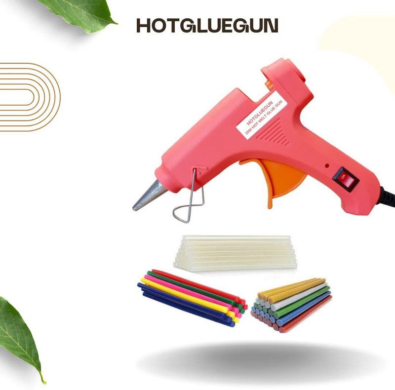 HOTGLUEGUN 20W Power Hot Melt Glue Gun With 7 mm Glue Sticks On and Off Switch Hot Glue Gun and LED Indicator- 5 Transparent + 5 Colored + 5 Glitter Sticks Corded Glue Gun  (7 mm)