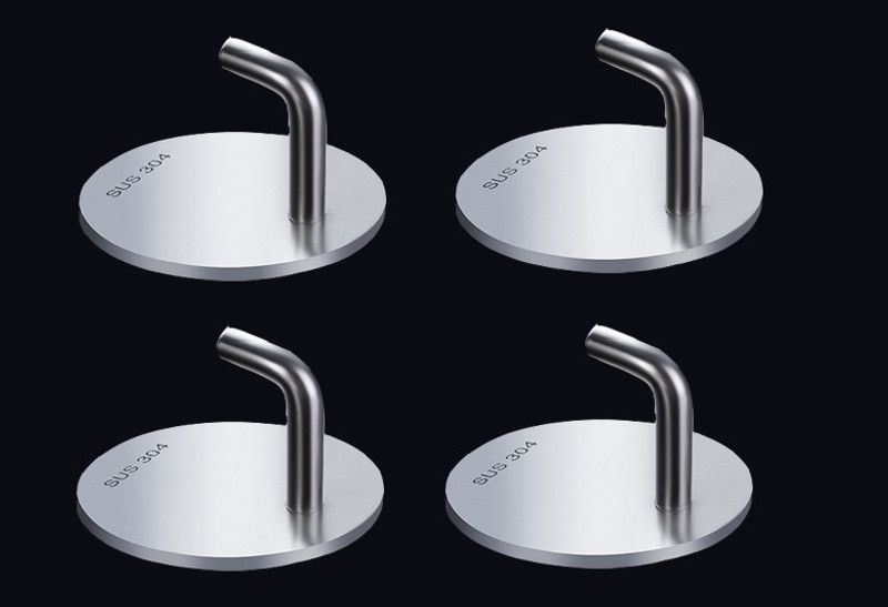 RENVA 4PCS Self Adhesive Stainless Steel Round Heavy Duty Wall Hooks for Kitchen Hook 4  (Pack of 4)