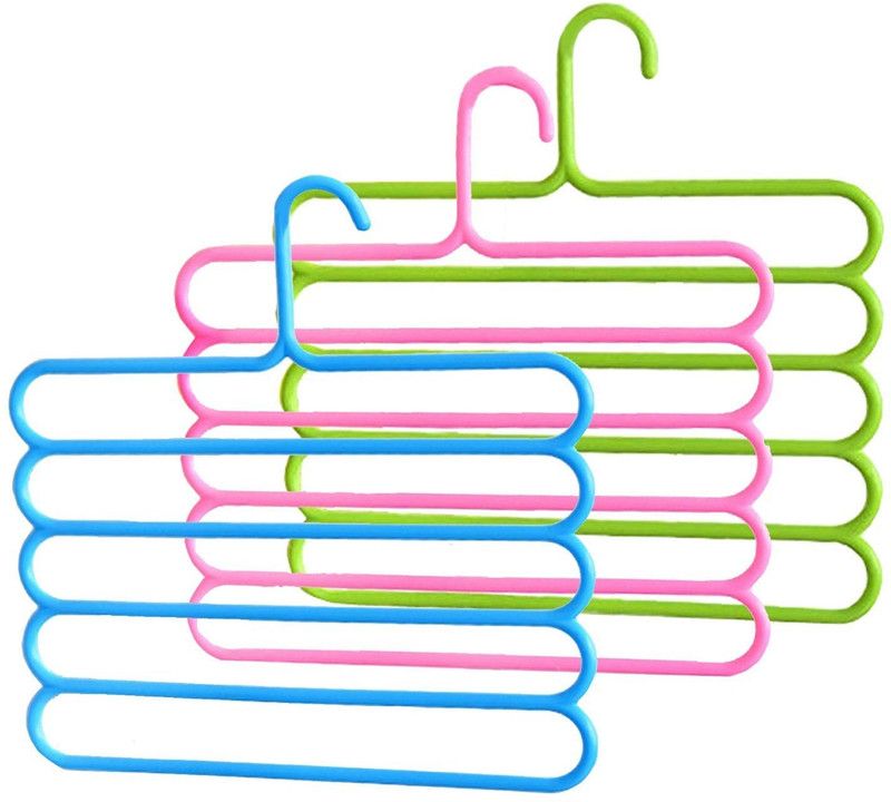 Multipurpose 5 Layer Hanger for Hanging Clothes, Shirts, Ties & Pants Plastic Pack of 3 Hangers  (Multicolor)