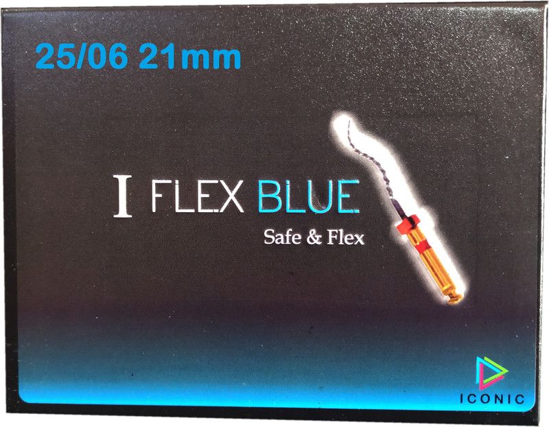 Iconic I FLEX BLUE ROTARY FILES (25/06 size, 21mm, 6 files) Endodontic Root Canal Files I FLEX BLUE rotary files 25/06 size 21mm Rotary Bit Set  (6 Bits)