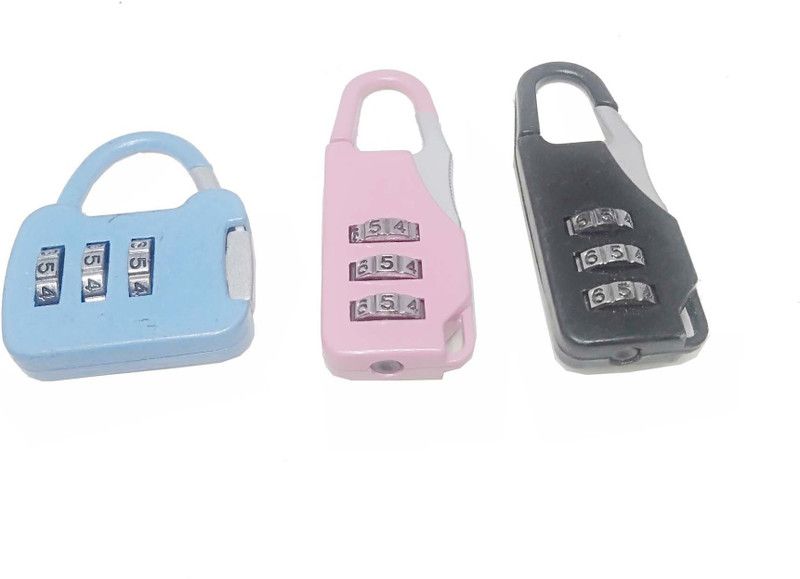 Unikkus Set of 3 Mini safety number lock for luggage, Bag, Travelling purpose Lock  (Multicolor)
