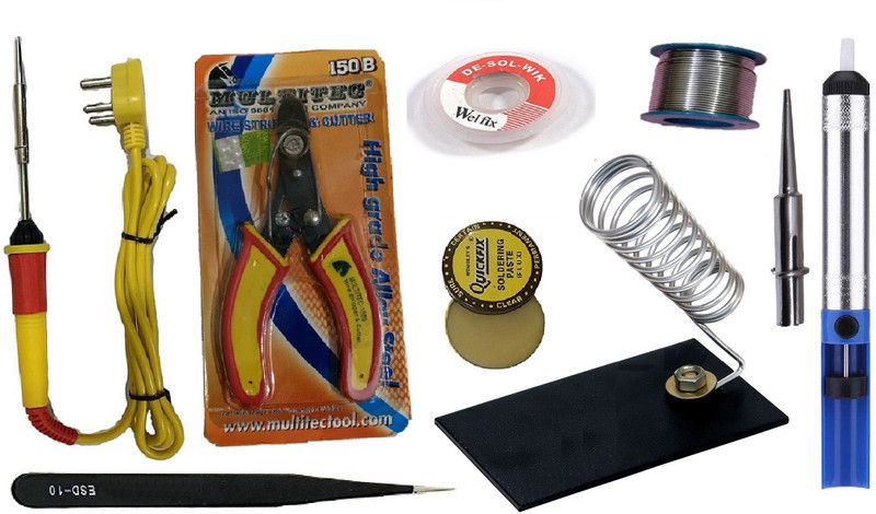 electro 25 watt Electric Solderig Iron Kit with Desoldering Pump & Twizzer(Pack of 8) 25 W Simple  (Flat Tip)