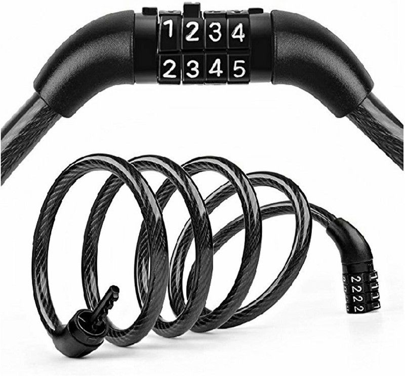 Fixed Password Spiral Lock Bicycle Helmet Bikes Luggage Combination 4 Digit Cycle Cable Lock  (Black)