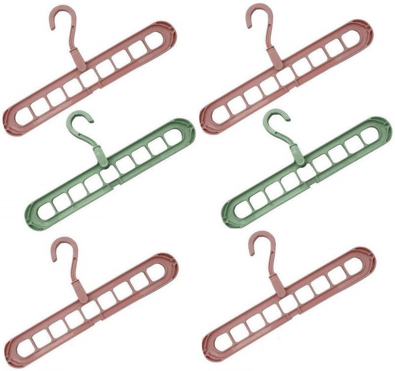 ZURU BUNCH Multifunctional Wardrobe Space Saver Folding Smart Hanger for Clothes 360 Degrees Rotatable Hook Anti-Skid Plastic Magic Clothes Hanger Swivel Hook 9-Holes Design Closet Organizer (Pack of 6) Plastic Shirt Pack of 6 Hangers For Shirt
