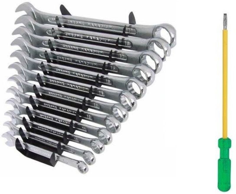 vyas Combo Of Double Sided Combination Wrench (Pack of 12) Spanner Set And Long Screwdriver Long Handle Screwdriver Hand Tool Kit  (13 Tools)