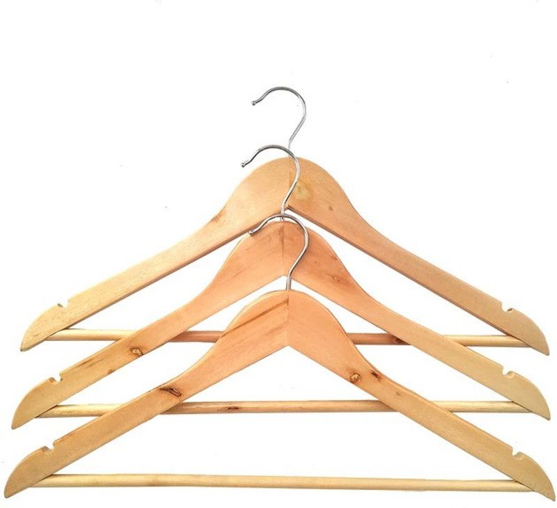 MAKEOVER Makeover Multi Functional solid wooden Natural Finish Suit Coat Hanger with 2 Shoulder Notches 360 Degree Swivel hook ( pack of 10 ) Wooden Shirt Pack of 10 Hangers For Shirt  (Brown)