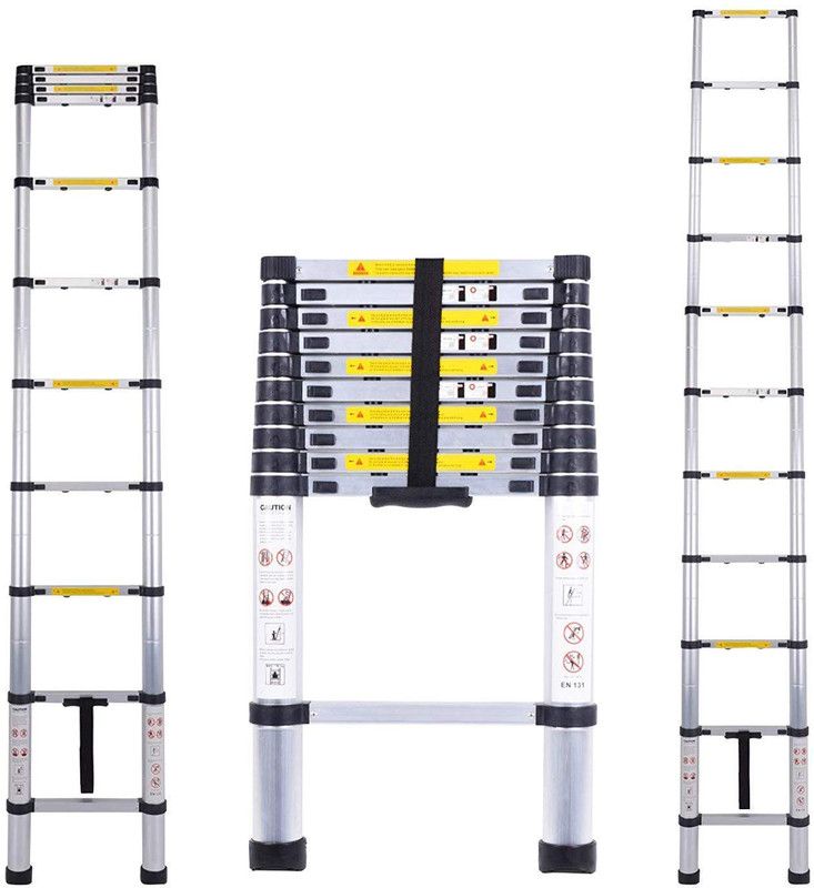 Lukia 11-Steps (10.5 ft) Aluminium Safety Lock Folding Telescopic Ladder (3.2 m Extended and 80 cm Closed, Silver Color) Aluminium Ladder  (Hand Rail)