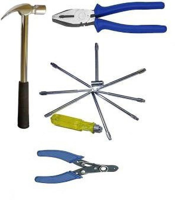 vyas Hand tool kit set 1 Claw Hammer, 1 Combination Plier, 1 Screwdriver 8pc set and Wire cutter (Pack of 4) Hand Tool Kit (11 Tools) Hand Tool Kit  (11 Tools)