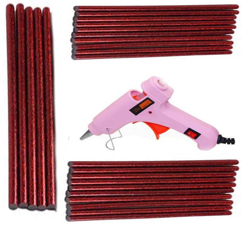 glun iwill Peach Glue gun with 25 red glitter stick (leak proof) Standard Temperature Corded Glue Gun  (7 mm)
