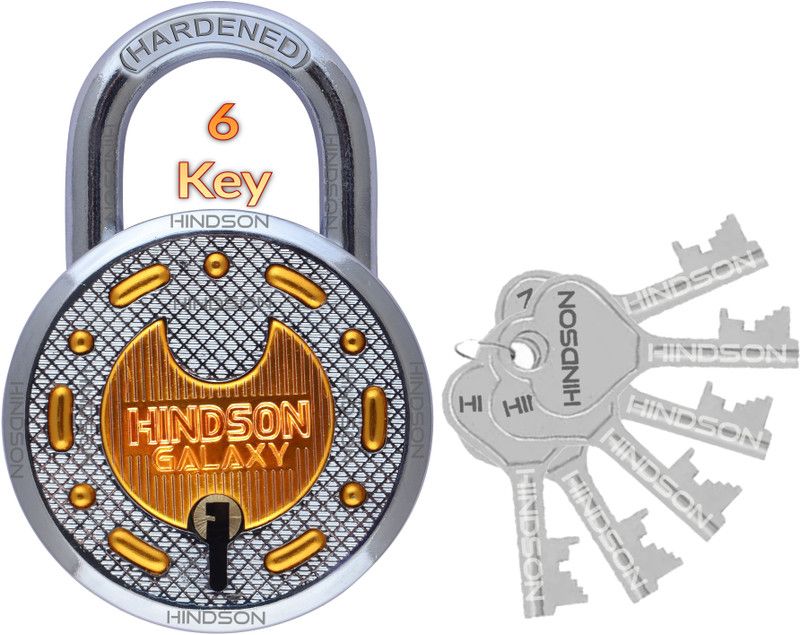 Hindson Galaxy 6 Keys Brass Lock and Key Link Round 65mm Double Locking, 8 Lever Lock  (Gold)