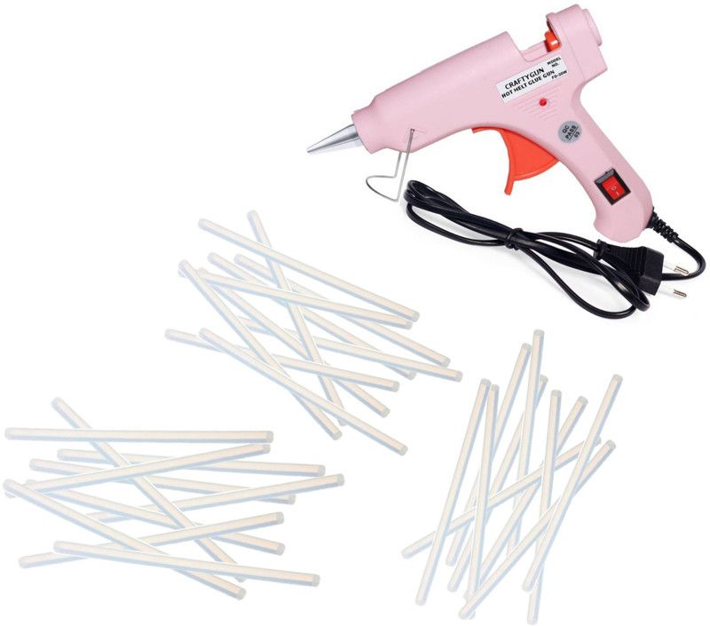 CRAFTYGUN 20 WATT FD-20W PINK GLUE GUN (ON OFF SWITCH&INDICATOR) 30 ADHESIVE HOT GLUE STICKS Standard Temperature Corded Glue Gun  (7 mm)