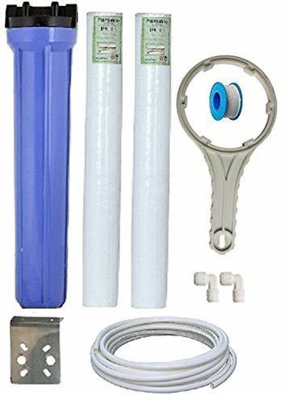 GUPTA ENTERPRISES ABS Plastic 20" Pre-Filter Slim Housing + 2 Pcs. 20"x2.5" Spun Filter + SS Hanging Plate + 3 Meter 3/8" RO Pipe + 3/8" Elbow Connector & Teflon Tape for Commercial Solid Filter Cartridge  (5, Pack of 7)