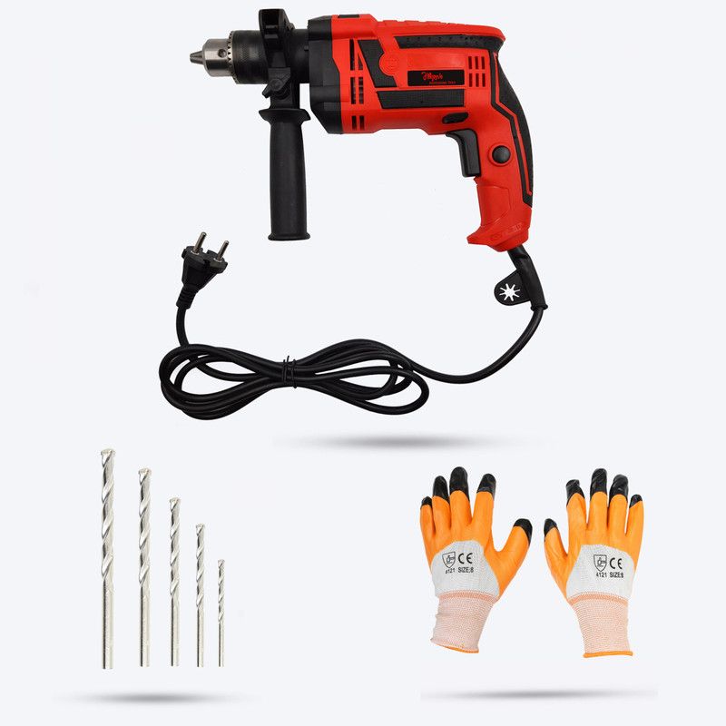 Hillgrove HGCM41M1 All Purpose 1000W Drill Machine with Gloves,5 Drill Bits HGCM41M1 for Hole in Metal/Wood/Concrete with Reverse Rotaion and Variable Speed Pistol Grip Drill  (13 mm Chuck Size)