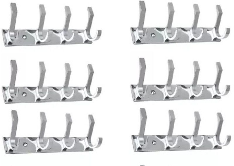 BRIGHT HOME Stainless Steel GLASSY 4 Pins Cloth Hanger Hook Rail 4  (Pack of 4)