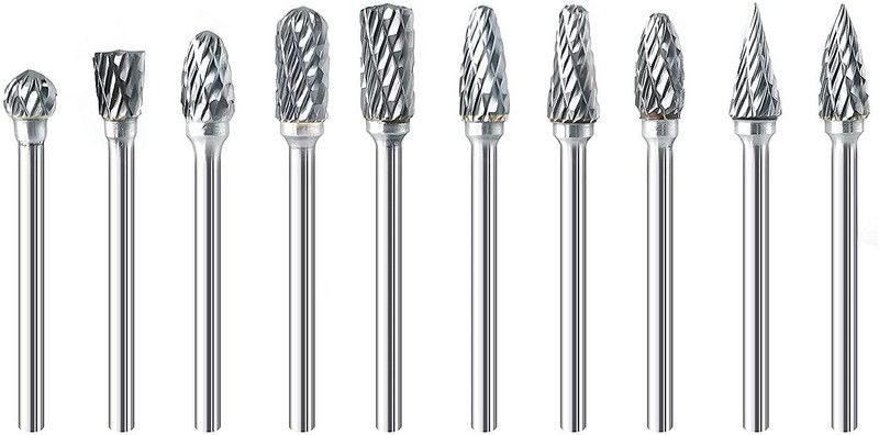A&S TOOLSHOP 03-06 10pcs/Box Rotary Burrs Metalworking Rotary Files Tungsten Steel Carbide Tool Drill Bit Set 3mm Shank 6mm Cutting Head Diameter Rotary Bit Set  (10 Bits)
