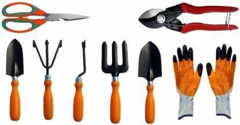 FitnHit Trowel Set of 5, Double Cut Pruner, Garden Scissor and Gardening Gloves Combo Garden Tool Kit  (8 Tools)