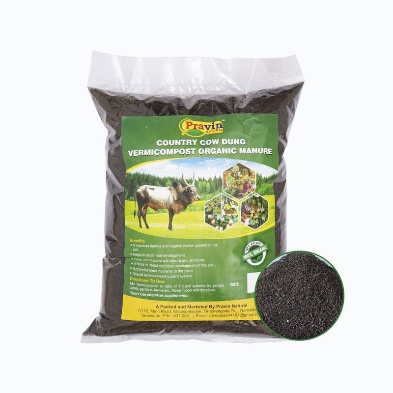 Pravin Natural Country Cow Dung Vermicompost 100% Pure Organic Manure (2 Kg, Powder) Manure, Fertilizer  (2 kg, Powder)