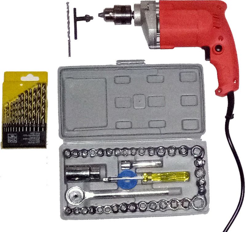 Flymoon Powerful Drill Machine with 13 Pcs Drill Bit Set and 40 Pcs Screwdriver Set Pistol Grip Drill  (10 mm Chuck Size)
