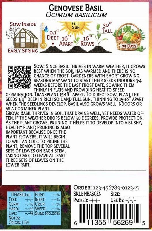 VibeX ® VXI-104 Organic Genovese Sweet Basil Seed  (1000 per packet)
