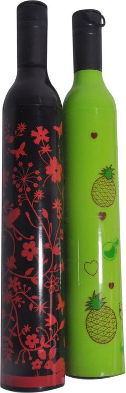 MULTIMAX SMS Portable Bottle Shape Portable and Foldable Travel Umbrella with Plastic Cover (2 Pc) Umbrella  (Multicolor)