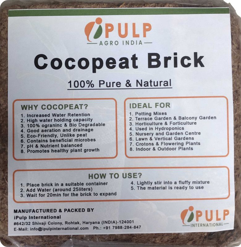 iPulp Agro India 100% Organic & Natural Cocopeat Brick Manure Manure  (1 kg, Cake)