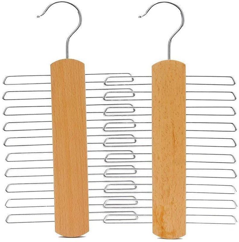 Skywalk Wooden Tie Pack of 2 Hangers For Tie  (Silver, Brown)