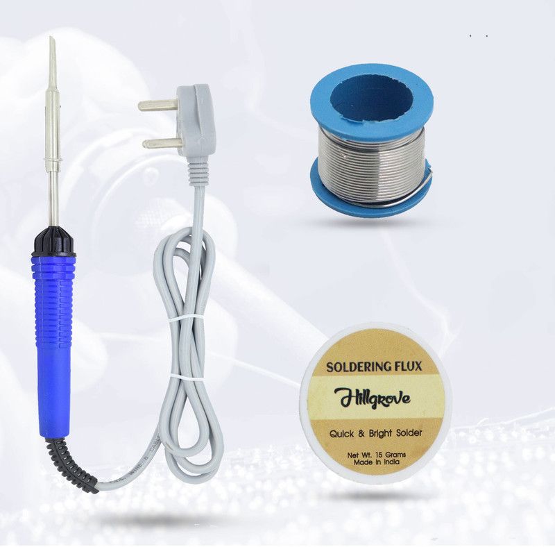 Hillgrove 3in1 25W Soldering Iron Kit | 5 Meter Soldering Wire | Soldering Flux 25 W Simple  (Flat Tip)