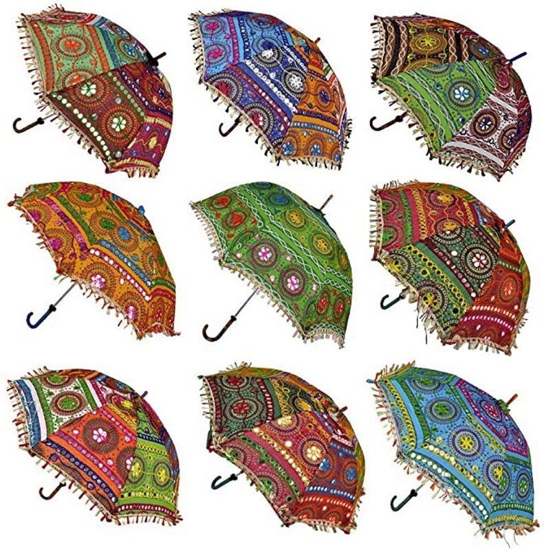 SM Creations Fancy Dresses Embroidered Fabric Umbrella for Decoration, Photoshoot Prop Umbrella  (Multicolor)