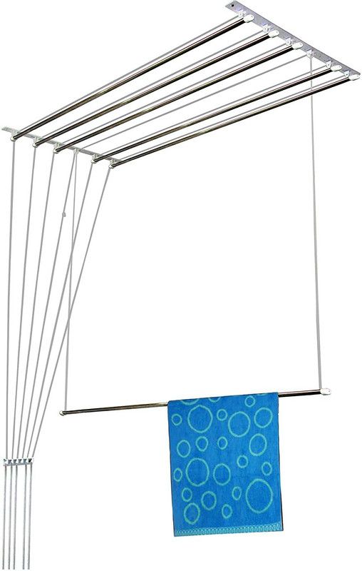 exclusive Steel Ceiling Cloth Dryer Stand Steel Ceiling Cloth DryeR Stand stainless steel Heavy Duty Rust Proof ( 4ft X 5 pipes ) Individual Pipe With Pulley For Pull And Easy Dry Ceiling Mounted Cloth Hanger / Dryer Stand ( 1 Tier )  (1 Tier)