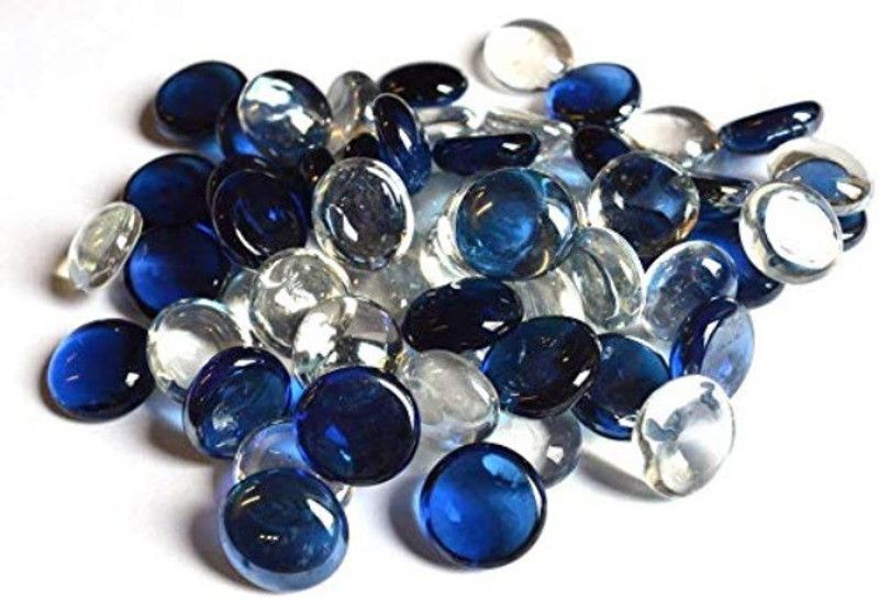 KAPOOR PETS Polished Decorative, Garden, Landscaping, Aquarium and Home Decor Pebbles Stones - 1 Kg BLUE / WHITE Polished Oval Fire Glass Pebbles  (Blue, White 1 kg)