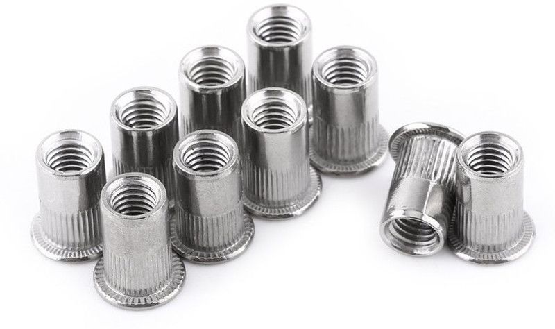 RPI SHOP Nut - M6 Rivet Nut, Flat Head, Threaded Insert Nut, Zinc Plated, Knurled Body, Metric Thread, Pack of 50 Pcs  (Carbon Steel)