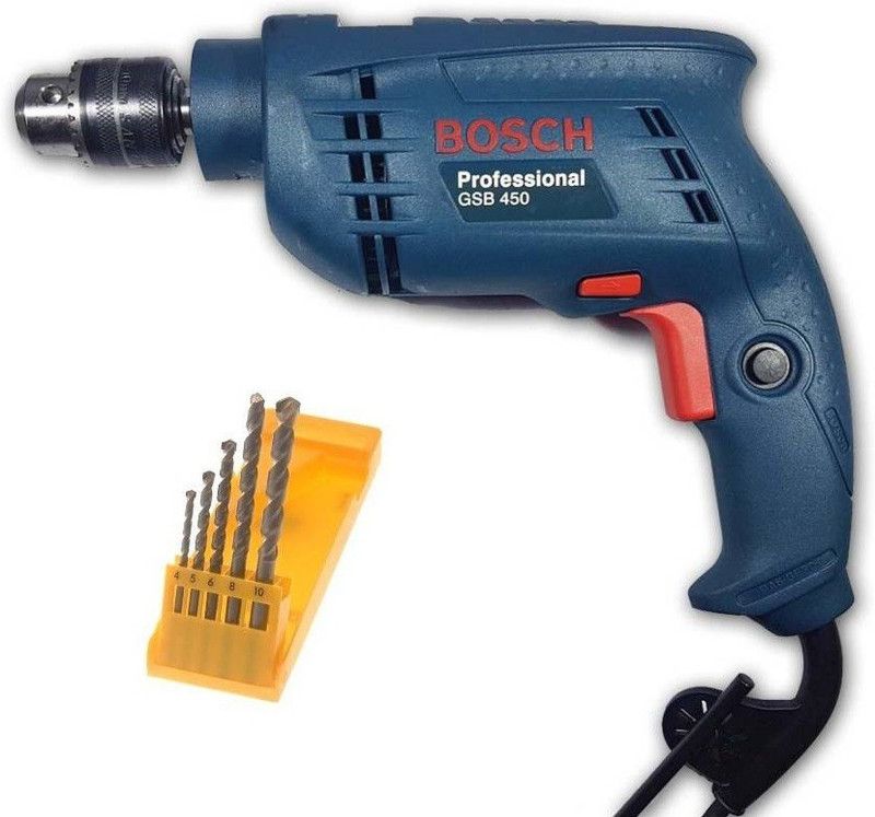 BOSCH GSB 450 reversible machine with 5 pc high quality masonry bit set Pistol Grip Drill  (10 mm Chuck Size)