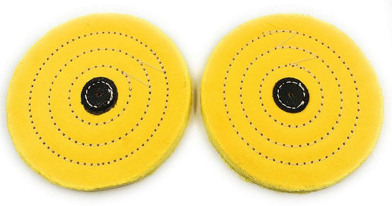 Ceznek Polishing Yellow Muslin Cloth Buff 6"x50 Folds 2pc Stitched Buffing Wheel with Leather Hub to Polish & Buff Gold, Silver & Other Metals for Jewellery, Watchmaking, Hobby Craft for Bench Grinder Glass Polisher  (6 inch)