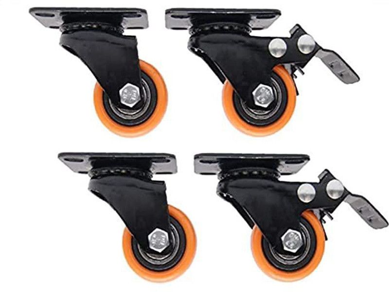 GALAXY ENTERPRISE Heavy Duty Caster Wheels Soft Rubber Swivel Caster (2 with Brakes & 2 Without) Braking and Locking Furniture Caster  (Pack of1)