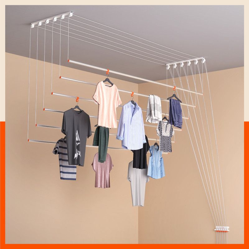 Bathla Steel Ceiling Cloth Dryer Stand MDX 6 ft 6 Pipes  (5 Tier)