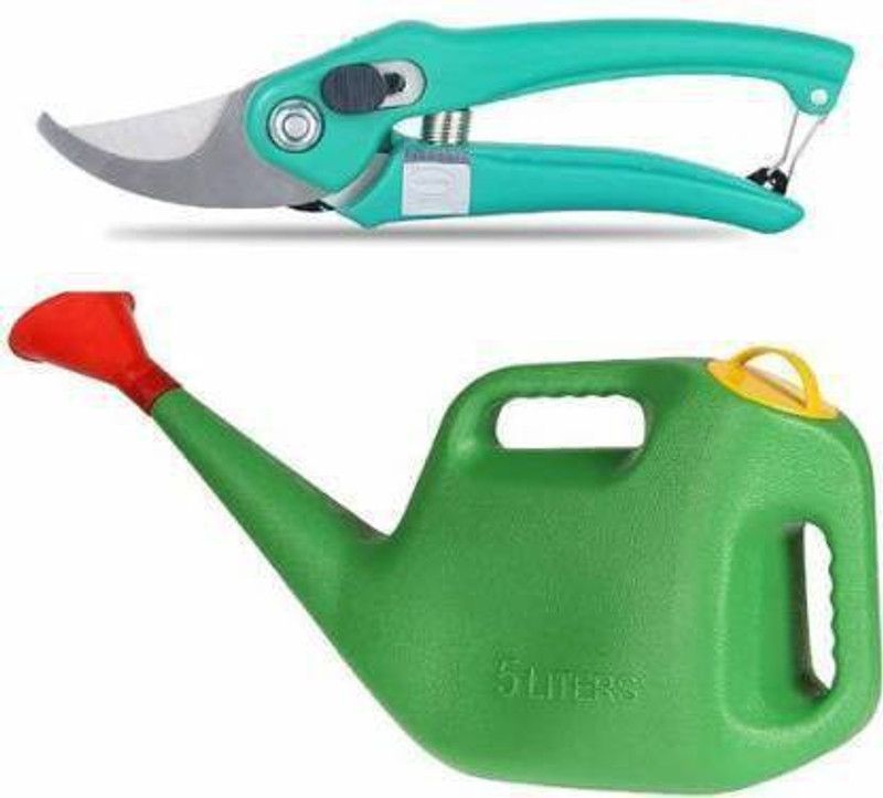 greengrow 5-Liter Premium High-Grade Plastic Watering Can (Improved Version) + Gardening Pruning Shear Snip Tool Pruner Scissor Branch Cutter Lock Spring Garden Tool Kit Garden Tool Kit  (2 Tools)