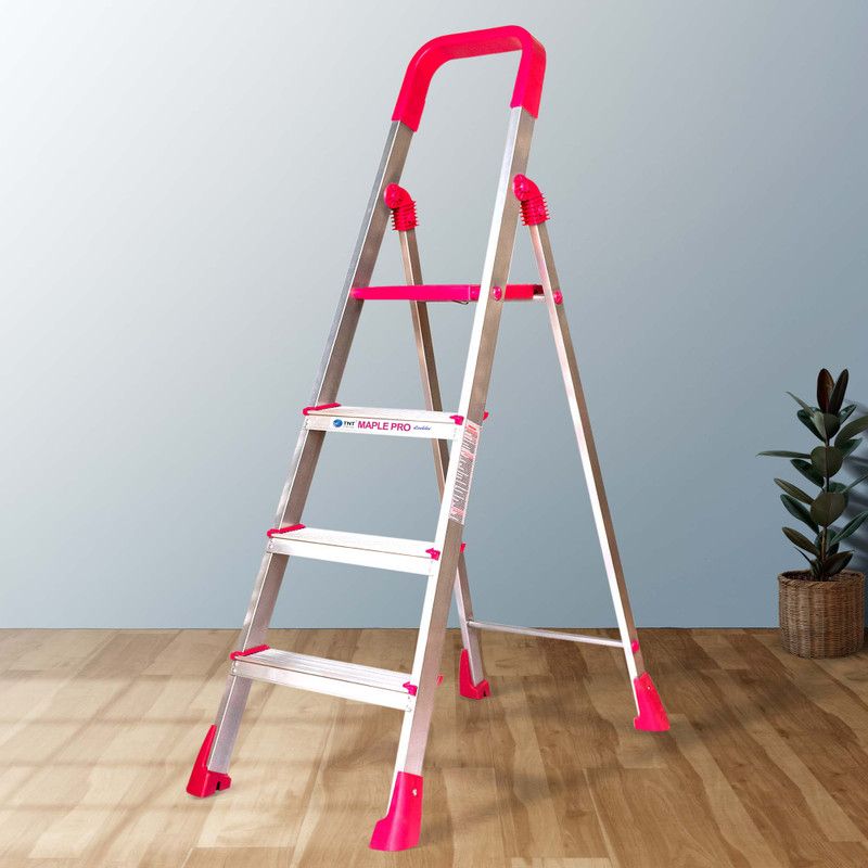 Trendy Maple Pro 4-Step Foldable Aluminium Ladder with Sure-Hinge Mechanism-(Pink) Aluminium Ladder  (With Platform)
