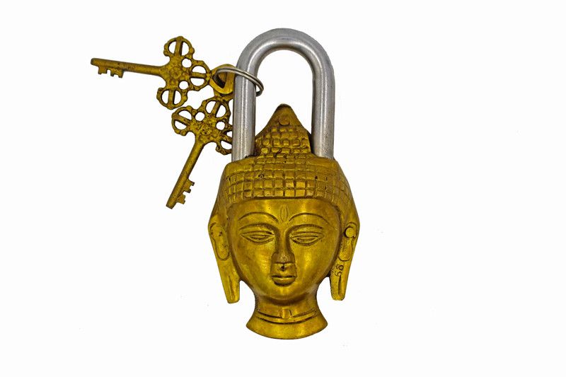 NATHAM Buddha Brass Statue Unique And Antique Lock Beautiful Handicraft Work Lock  (Gold)