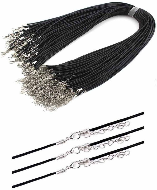 DIY Crafts Black Leather 2mm Cord Necklace With Lobster 2mm Cord Necklace With Lobster